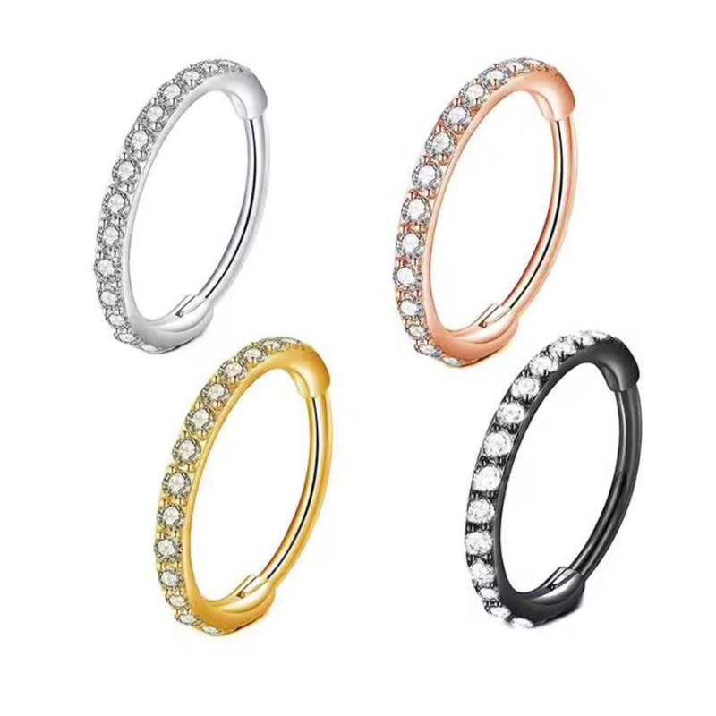 Septum Clicker Ring - 16G Clear CZ Nose Ring Hoop