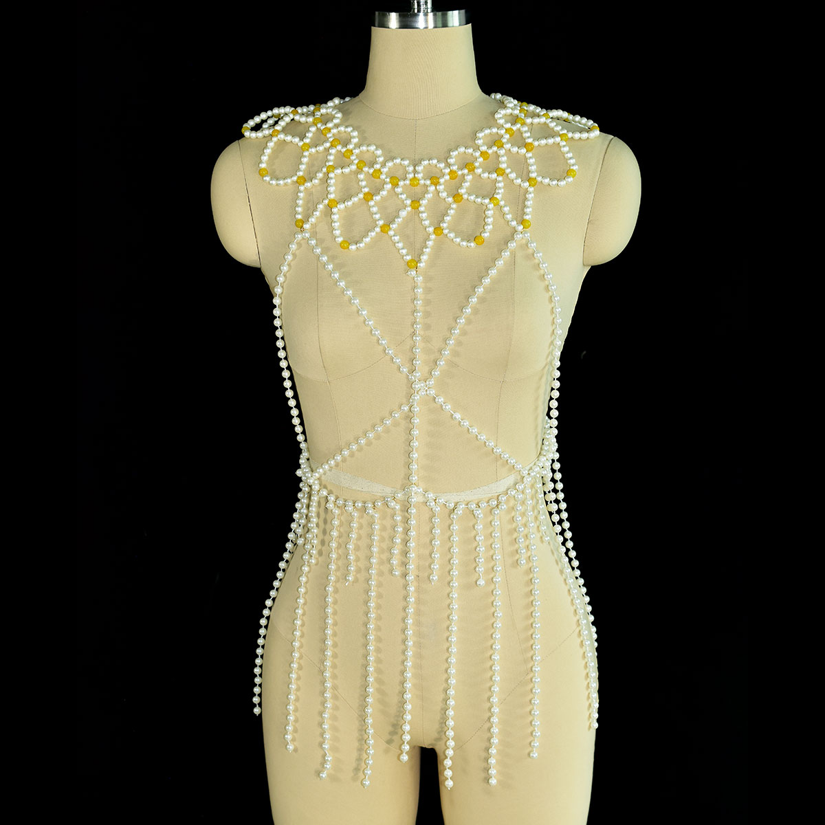 Fashion Faux Pearl Body Jewelr - Yellow Body Jewelry 评论和价格