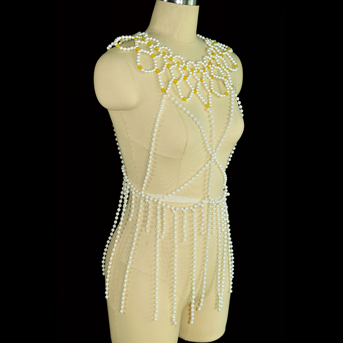 Fashion Faux Pearl Body Jewelr - Yellow Body Jewelry 评论和价格