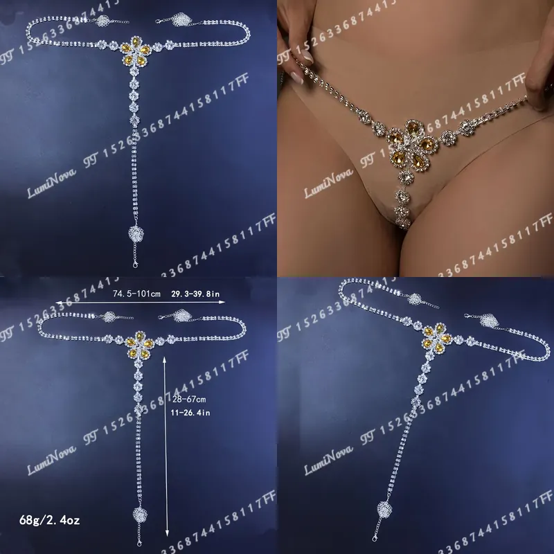 New Sexy Yellow Floral Rhinest - Yellow Body Jewelry 评论和价格