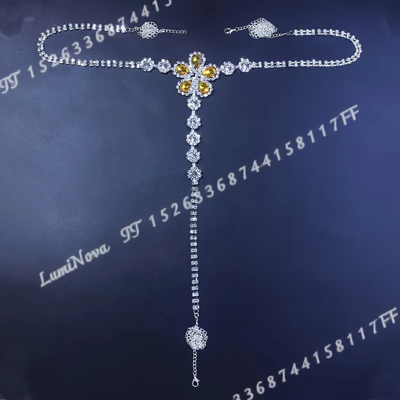 New Sexy Yellow Floral Rhinest - Yellow Body Jewelry 评论和价格
