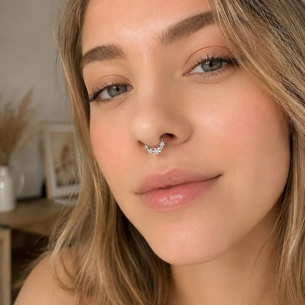 1PC Stainless Steel CZ Septum  - Septum Clicker Ring 评论和价格