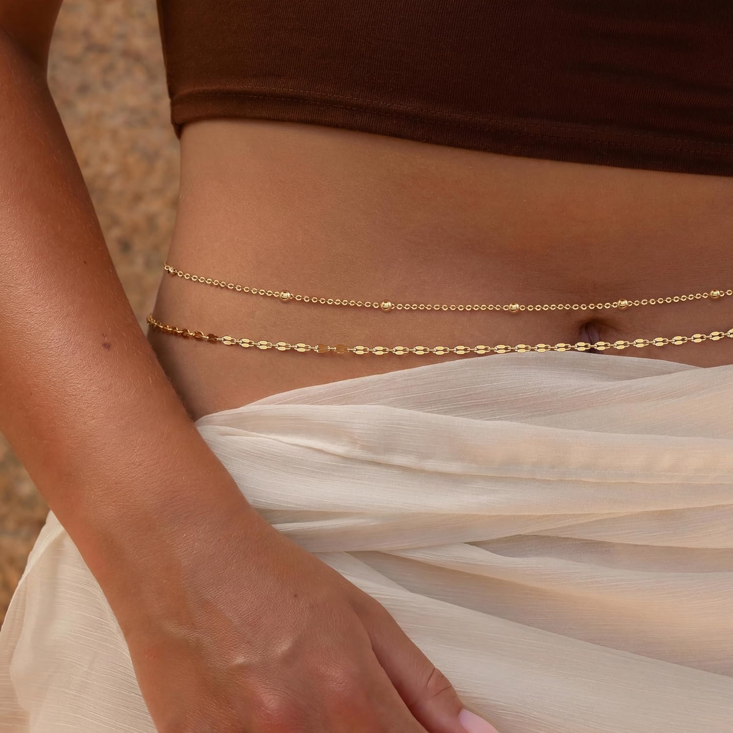14K Gold Plated Waist Chain Wo - Body Jewelry Helix 评论和价格